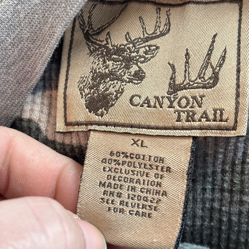 Canyon Trail Men XL Henley Shirt Green Camo Waffle Knit Thermal Outdoor 19787 - Picture 3 of 11